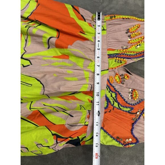 Anthropologie Nerida Midi Dress Medium Beaded V-Neck Colorful Print Cotton - Picture 10 of 14